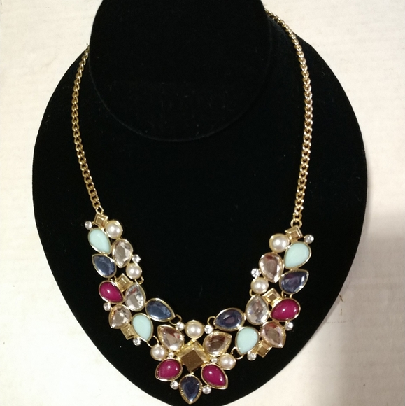 🌈Vintage Statement Necklace Multi Stones Plus Pearls & Rhinestones 24" - Picture 4 of 13